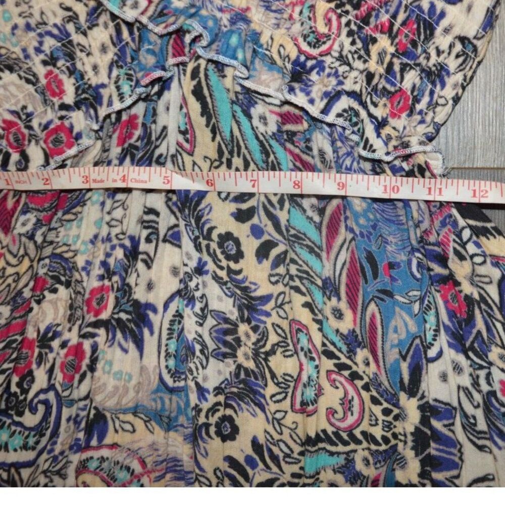 By Anthropologie Smocked Gauze Criss-Cross Dress Blue Motif Boho Medium - Picture 11 of 16